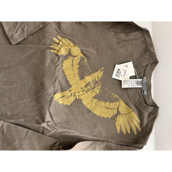 Bonpoint Khaki Green Long Sleeve T-Shirt Eagle Bird 100% Cotton Size 6 - Picture 2 of 3